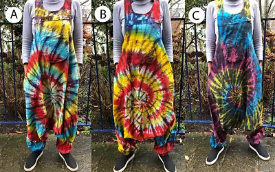 £19.99 • Buy Tie-Dye Ethnic Funky Hippy Festivals Boho Dungarees Harem Jumpsuit Overalls 