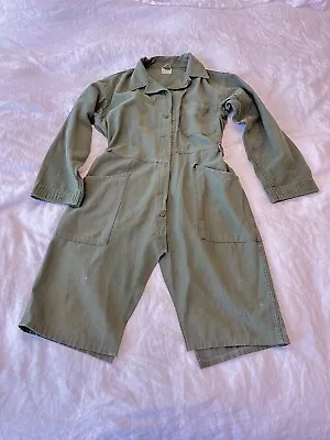 Reworked Flight Suit Jacket Vintage Military Duster Long Coat Green Large • $24