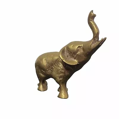 Vintage Brass Elephant Miniature Figurine Trunk Up Boho Cottage Core • $12.99