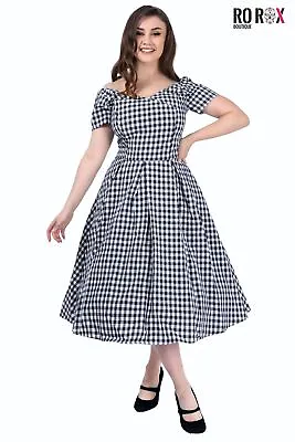 £19.99 • Buy Ro Rox Patricia Dress Gingham 1950s Check Swing Retro Rockabilly Cute Elegant