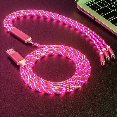 3 In 1 Charger Charging Cable USB Cord LED Light Up For IPhone Android Samsung • £1.45