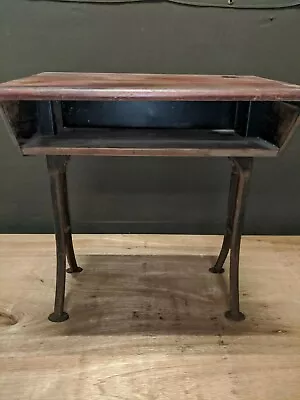 Antique School Desk W/ Ink Well Wood & Metal • $229.98