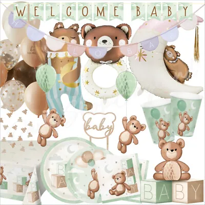 Teddy Bear Baby Shower Balloons Cake Topper Party Decorations Tableware Supplies • £4.90