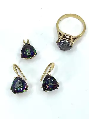 14k Yellow Gold Mystic Topaz Ring Size 5.75 Earrings Pendant • $499