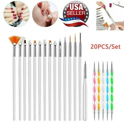 20PCS/Set Nail Art Design Dotting Painting Drawing Polish Brush Pen Tools UV Gel • $6.25