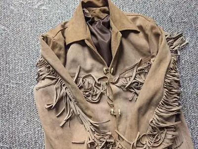 Vintage CUSTOM Western Jacket FRINGE  Leather L Brown RANCHER Suede Coat 44 Rrl • $224.95