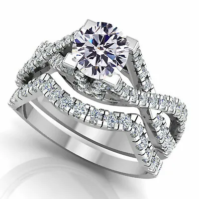 3.51 Ct Vvs1:-G-H White Moissanite Round Matching Bridal Set Silver Ring • $0.99