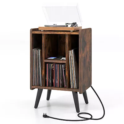 Record Player Stand Vinyl Storage Turntable Cabinet With Power Outlet & USB • $92.95