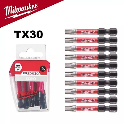 Milwaukee Torx T30 Screwdriver Bits X10 Shockwave TX30 50mm Impact Driver Bits • £13.93