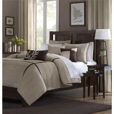 Luxury 7pc Khaki & Brown Microsuede Comforter Set AND Decorative Pillows • $151.99