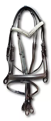$45.55 • Buy Leather Bridle Snaffle With V-Shaped  5 Row Pearl  Browband With Reins