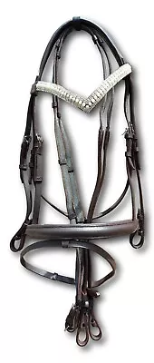 Leather Bridle Snaffle With V-Shaped  5 Row Pearl  Browband With Reins • $45.05