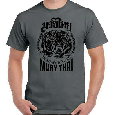 MUAY THAI T-SHIRT Mens MMA UFC Martial Art Training Top Gym TIGER Glove Fighter • £10.94