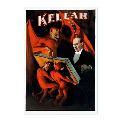 Kellar Reads With The Devil 1894 Vintage Art Style Magic Poster - Classic Print • $16.99