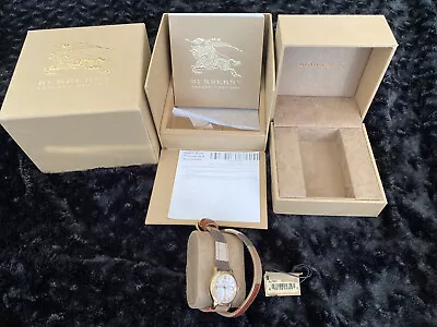 Burberry Ladies Watch  BU7851 AS NEW Utilitarian Check Canvas GOLD RRP$790 • $550