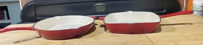 £29.99 • Buy Pair Cast Iron Griddle Pan / Skillet  Frying Pans Cherry Red Two Tone 5.4kilo