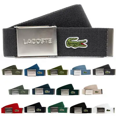 Lacoste Mens Engraved Buckle Reversible Woven Fabric Adjustable Belt • £31.99
