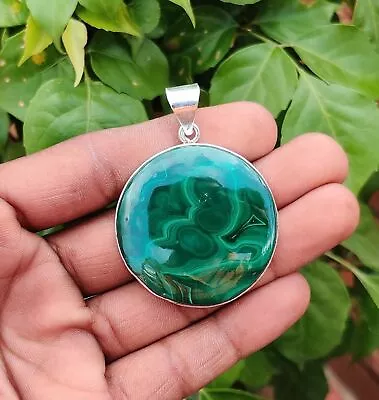 Malachite Gemstone Pendant 925 Sterling Silver Round Shape Neck Jewelry MO2107 • £16