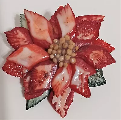 Vintage Christmas Holiday Poinsettia Variegated Brooch Pin Handmade Painted • $3.44