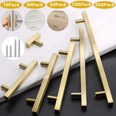 Gold Square Modern Cabinet Handles Pulls Stainless Steel Kitchen Drawer Knob Lot • $219.66