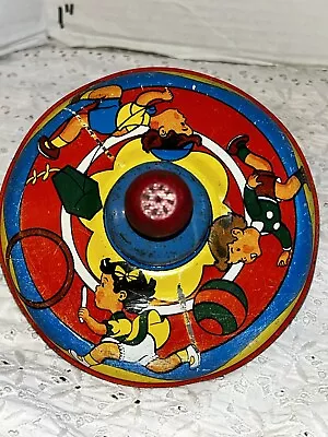 Vintage Tin Metal Litho Spinning Toy Top Made In U.s.a Colorful Kids Playing {j • $7.95