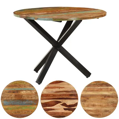 £199.58 • Buy Industrial Solid Wood Dining Table Round Steel Leg Bistro Cafe 100x100x75 Cm