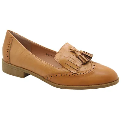Women Flat Brogue Loafers Comfy Work Office Classy Pumps Ladies School Shoes 3-8 • £11.95