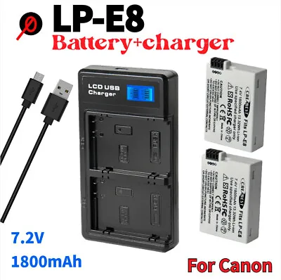 2x 1800mAh LP-E8 Battery & USB Charger For Canon EOS 700D DSLR UK 600D 550D 650D • £18.49