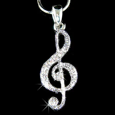 TREBLE G CLEF Made With Swarovski Crystal Musical Music NOTE Charm Necklace Xmas • $43