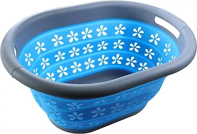 HEAVY DUTY Blue Collapsible Folding Laundry Clothes Washing Basket Storage Bin • £9.99