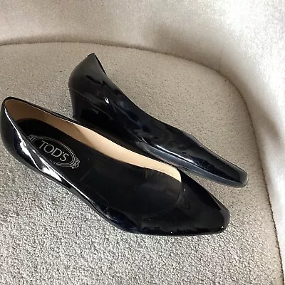 Tods Womens Patent Leather Slip On Ballet Flats Black 42 / 11 Small Wedge • $75