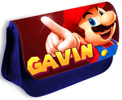 Personalised Blue Pencil Case Any Name Mario Bag School Kids Stationary 299 • £12.99