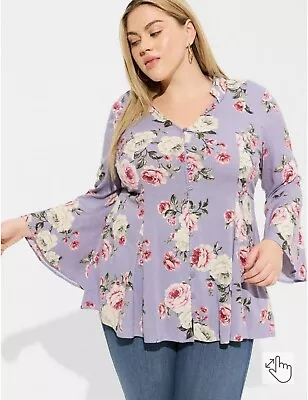 Torrid Blouse Women's 0X Fit And Flare Rayon Slub Button Front Top $65 NEW • $23.77