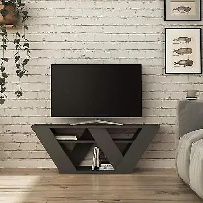 £74.87 • Buy Grey TV Stand 3 Tier Low Wooden Unit Open Storage Display Shelves Modern Style