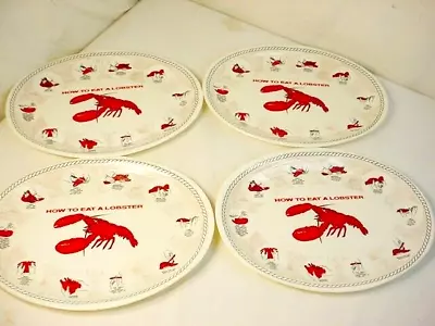 4 Vtg  How To Eat A Lobster  Oval Plates Tray 13x10   Instructions Plastic FrShp • $29.99