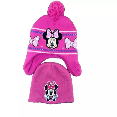 Pair Of Two Mini Mouse Disney Junior Pink Kids Girls Hats Beanies Ear Muffs • $12.99