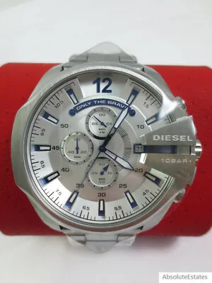 NEW Diesel Men's Mega Chief Chronograph Silver & Blue Stainless Watch DZ4477 NWT • $114.49