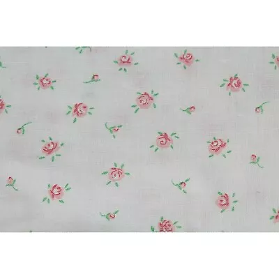 40s Vintage Fabric Small Pink Rose Buds On White Cotton Linen By The HALF Yard • $19.50