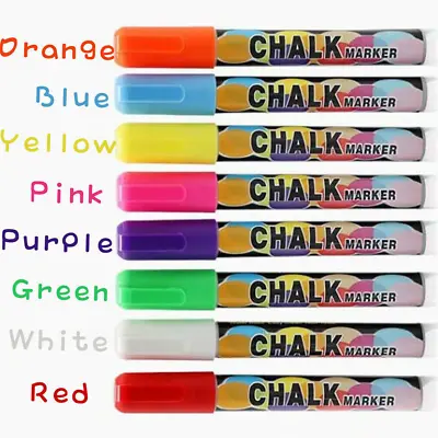 8 Liquid Chalk Marker Pen LED Blackboard Menu Glass Plastic Neon Fluorescent Pen • $12.91