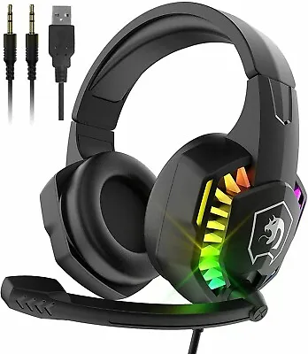$28.99 • Buy Wired Gaming Headset RGB Backlit Noise Cancelling Over Ear Headphones With Mic