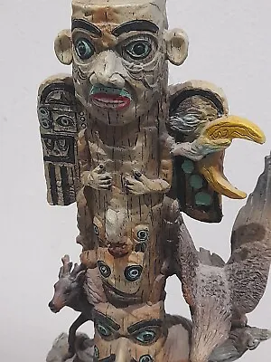Native American Indian Totem Pole Preying Chief Wolfs Figure 12 Inch In Height • £25