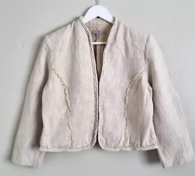 Rosie's L.F Coll Blazer Jacket UK 14 Womens Beige Linen Blend Collarless • £9.95