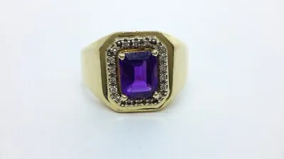 Vintage Men's 14K Yellow Gold Amethyst And Diamond Ring • $1800