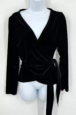 J Jill Blouse Womens Medium Wrap Velvet Velour Tie Stretch Career Casual Black • $34.99