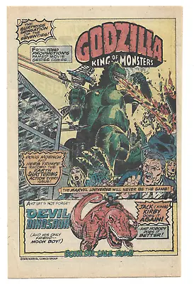 Godzilla King Monsters 1978 Marvel Promotional Ad Advertisement + Devil Dinosaur • $14.95