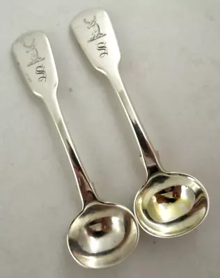 Antique Solid Silver - Pair Of FIDDLE SALT SPOONS - Hallmarked:- LONDON 1824 • £32