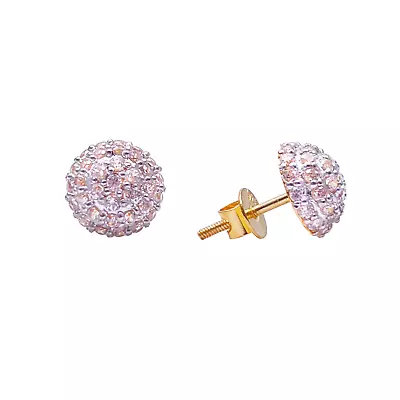 22ct Yellow Gold Fancy Cubic Zirconia Sparkly Dome Earrings • £240