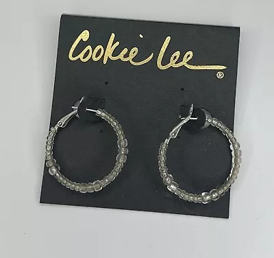 26552 Cookie Lee Jewelry Genuine Crystal Earrings Hoop Silver Color • $12.97