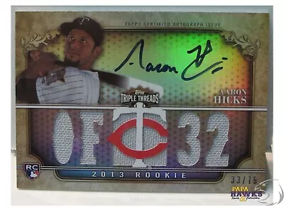 2013 Topps Triple Threads Baseball AARON HICKS RC Auto Jersey 33/75 Twins #134 • $10