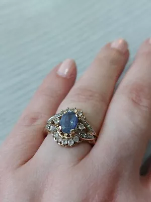 9ct Yellow Gold Cornflower Blue Sapphire Ring Beautiful Size N 3.9g Vintage  • $228.13